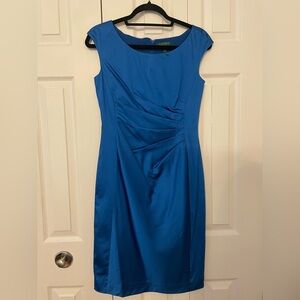 Lauren Ralph Lauren Cap Sleeved Satin Sheath Dress- Royal Blue